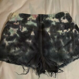 PacSun☀️Navy Tye-Dye Jean Shorts with Distressed Hem